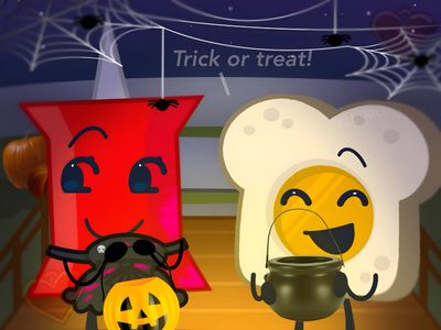 two cartoon characters standing next to each other in front of a sign that says trick or treat Bfdi Halloween Zombies Bfdi, Bfdi 4 Costume, Bfdi Halloween Costume, Bfdi Halloween, saddle brown