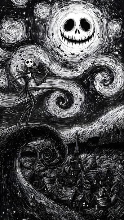 a black and white drawing of a skeleton holding a jack - o'- lantern Halloween Iphone Nightmare Before Christmas Tim Burton Ipad, Halloween Spooky, Dark Fall Aesthetic, dark slate gray
