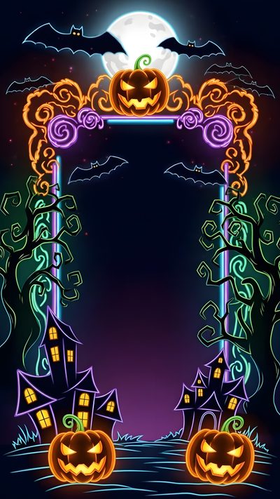 an image of a halloween scene with pumpkins Spooky Neon Halloween Halloween Live Iphone, Spooky Halloween Pictures, Spooky Background, black