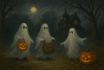 three ghost walking in the dark with pumpkins Samsung Tv Halloween Halloween Ghost Computer, Halloween Laptop Ghost, Halloween Computer Desktop, dark slate gray