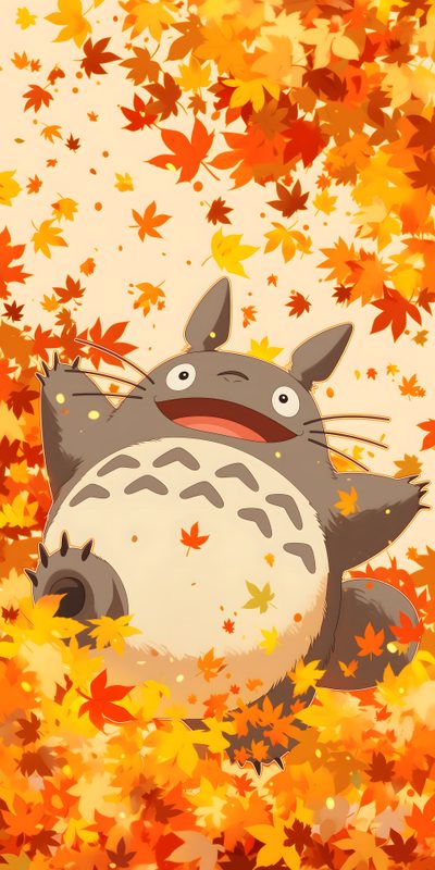 an image of totoro surrounded by leaves in the fall season with autumn colors Totoro Halloween Traditional Artwork, Fond D'ecran Dessin, Pencil And Paper, Cozy Fall, Ipad, sandy brown