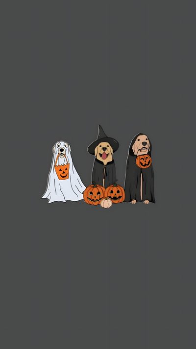 three dogs in halloween costumes with pumpkins Golden Retriever Halloween Ghost Dog Iphone, Cute Halloween Dog Cartoon, Dog Pumpkin, dark slate gray