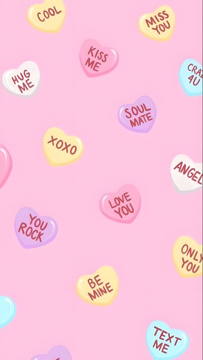 candy hearts with the words i love you next to each other on a pink background Halloween Conversation Hearts Iphone Violet, Iphone, Hello Kitty, Kitty, Valentines, misty rose