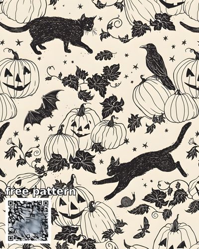 a black and white halloween pattern with cats, pumpkins and bats Halloween - Bats And Cats - Cream Halloween Background Ipad Aesthetic, Ipad Spooky, Halloween Mood, antique white