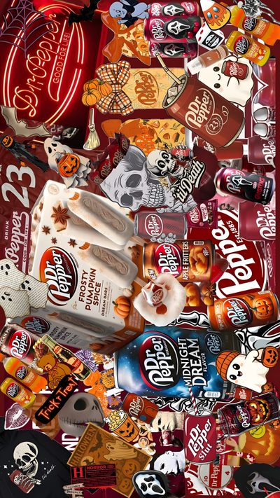 an image of many different types of stickers Dr Pepper Halloween Dream Bars, Apple Fritters, Dr Pepper, Pecan Pie, Halloween, Halloween Horror, sienna