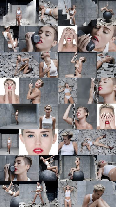 a collage of photos with woman doing different things in the air and on her face Wrecking Ball Halloween Wrecking Ball Aesthetic, Like A Wrecking Ball, Miley Cyrus Wrecking Ball Costume, gray