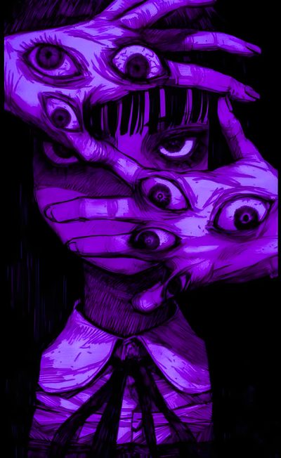 a drawing of a person holding their head in front of his face with two hands Purple Purple Edgy Aesthetic Halloween Purple Background Drawing, Purple Grunge, Purple Glitch Aesthetic, black