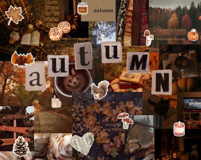 a collage of autumn images with words and pictures on them that spell out autumn Fall Halloween Ipad Cozy Fall Aesthetic Ipad, Fall Theme Ipad, Cute Autumn Ipad, dark olive green
