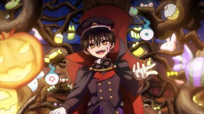 an anime character standing in front of a tree with lots of pumpkins on it Hanako Halloween Zoophobia Comic, Ghost Boy, Jibaku Shounen Hanako-kun, Kinds Of People, dark olive green