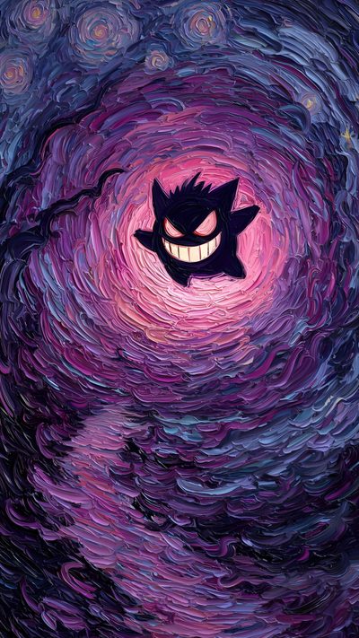 an image of a cartoon character in the middle of a purple and blue swirly background Gengar Halloween Gengar Displate, Ganger, Gengar Dark, Mega Gengar Artwork, dark slate blue