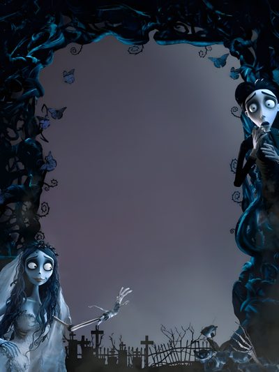 the corpse bride is standing in front of a cemetery Halloween Corpse Bride Corpse Bride Cover, The Corpse Bride, Corpse Bride, Corpse Bride Dvd, dark slate gray