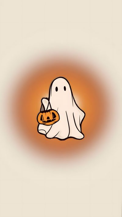 a ghost holding a pumpkin in it's hand Preppy Halloween Ghost Iphone Background, Orange Ghost, Halloween, Pretty Backgrounds, Backgrounds, gainsboro