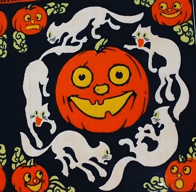 an image of a halloween scene with cats and pumpkins Beistle Halloween Classic Halloween Costume Ideas, Black And Orange Halloween Theme, Diy Halloween Party Decor, saddle brown