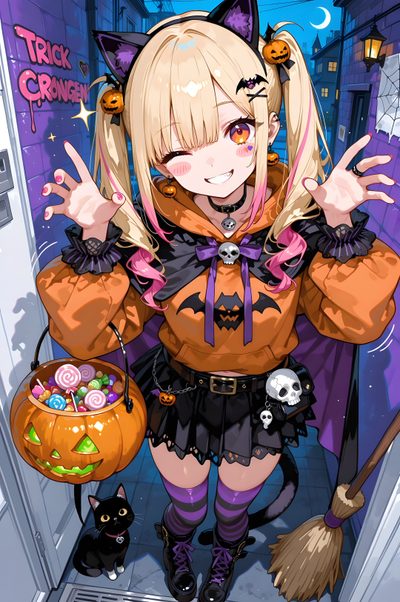a woman dressed up as a witch with her hands in the air while standing next to a black cat Anime Halloween Anime Halloween, Dynamic Poses, Anime Drawings, Art Drawings, Disney Princess, dim gray