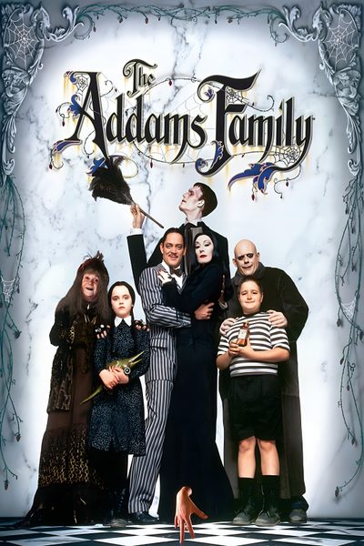 the addams movie poster with an adult and two children in costume, holding a broom Halloween Addams Family Nicky Larson, Free Movies, Family Poster, Movie Screen, light slate gray