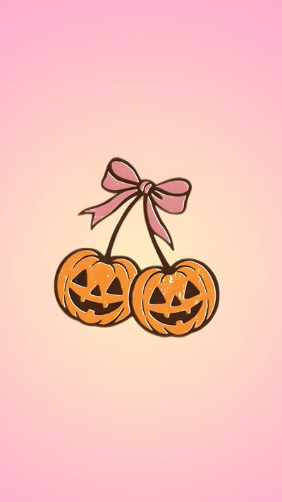 two jack o lantern pumpkins with a pink bow on it's head and one has Halloween Peach Fall Background, Pink Halloween, Halloween, Fall Winter, Pink, Instagram,