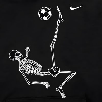 a drawing of a skeleton kicking a soccer ball Halloween Soccer Halloween Soccer, Football Drawing Nike, Nike Soccer Ball Drawing, black