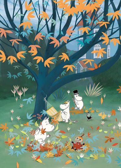 an image of a cartoon scene with animals in the grass and leaves on the ground Moomin Halloween Moomin World, Moomin Cute, Moomin Background, Moomin Fall, Moomin Halloween, gray
