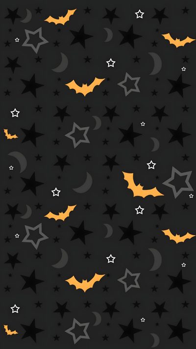 bats, stars and crescents on a black background with yellow highlights in the middle Halloween Bat Pattern Halloween Bats, Cute Bat For Phone, Bat Halloween, Bat Background, Halloween Bat, black
