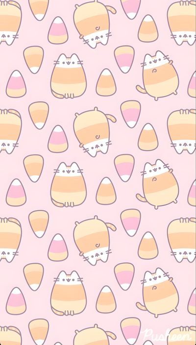 a pink background with many cats on it Halloween Pusheen Cute Home Screens, Diseños Del Fondo De Pantalla, Halloween Pusheen, Pusheen Cat, linen
