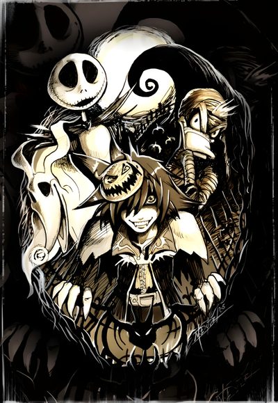 an image of some cartoon characters on a black and white background with the words happy halloween Halloween Town Sora Kingdom Hearts, Kingdom Hearts Art, Kingdom Heart, Sora Kingdom Hearts, black