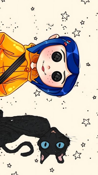 a drawing of a boy and a cat laying on the ground with stars in the background Halloween Cartoon Aesthetic Coraline Bookmarks, Animation Styles, Beautiful Cartoon, Cool For Laptop, old lace