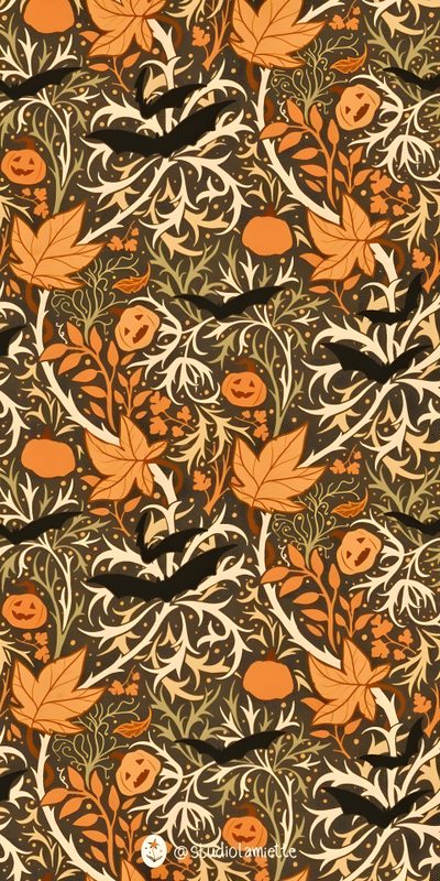 an orange and black floral pattern with leaves Halloween Trellis Ikat Custom New Year, Holiday, New Year’s Eve, Christmas Eve, Christmas, saddle brown