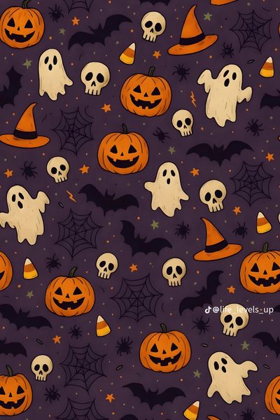 a purple background with halloween pumpkins and ghost heads on it, all in different colors Happy Halloween Ipad Halloween Simple, Halloween Phone Backgrounds, Halloween Patterns, dark slate gray