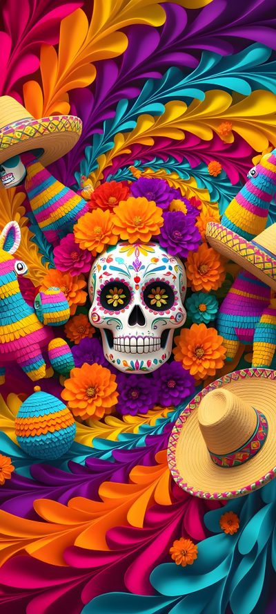Dia De Los Muertos, Flowers, Sugar Skull Mexican Halloween Dia De Los Muertos, Flowers, Sugar Skull, sienna