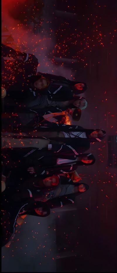 several people are standing in the rain with umbrellas Ateez Halloween Creative Phone Ideas, Dark Aesthetic, Group Of People With Red Sparks, black