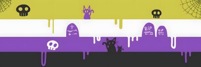an image of halloween scene with skulls and tombstones Nonbinary Halloween Nonbinary Flag Minecraft Banner, Nonbinary Banner Minecraft, Aroace Halloween Flag, dark khaki