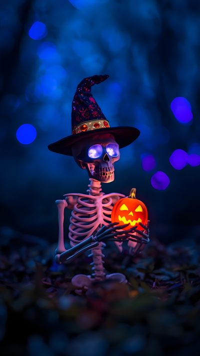 a skeleton in a witches hat holding a pumpkin Zedge Halloween Iphone Photos, Halloween, Favorite Holiday, Halloween Art, Halloween Skeletons, black
