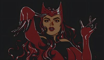 a drawing of a woman with horns on her head and hands in front of her face Halloween Wanda Scarlet Witch Pixel, Marvel Discord Banner, Scarlet Witch Pc, Computer Marvel, black