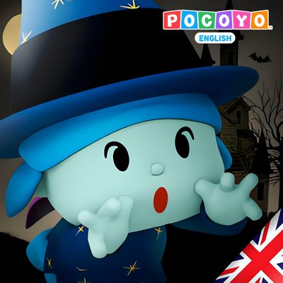 a cartoon character wearing a blue hat and holding his hand up to his mouth while standing in front of a british flag Pocoyo Halloween Music, dark slate gray