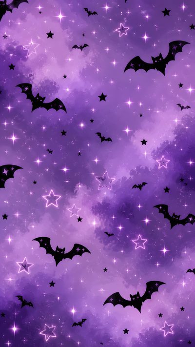 purple and black bats flying in the sky with stars on it's sides, as if for halloween Purple Halloween Iphone Cute Purple Fall, Purple Halloween Iphone, Pastel Purple Halloween, slate blue
