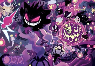 an image of some cartoon characters in the air with their faces glowing and eyes open Ghost Pokemon Halloween Desktop Desktop Gengar, Gengar Pokemon Pc, Pokemon Ghost Type, dark slate blue