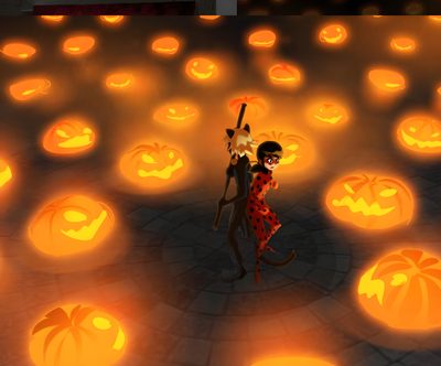 a cartoon cat holding an umbrella in front of pumpkins Miraculous Ladybug Halloween Miraculous Pumpkin Carving, Miraculous Ladybug Pumpkin, Miraculous Ladybug Pumpkin Carving, saddle brown