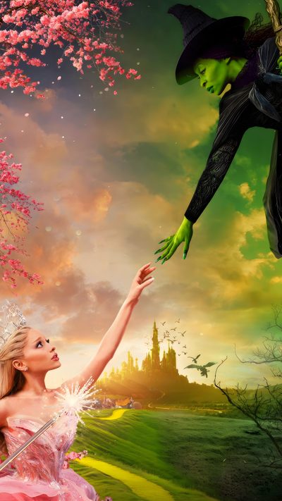 a woman in a pink dress is reaching out to a green witch with her hand Wicked Halloween Glinda Wicked Lockscreen, Wicked Film, Wicked Glinda, Wicked 2024, sienna