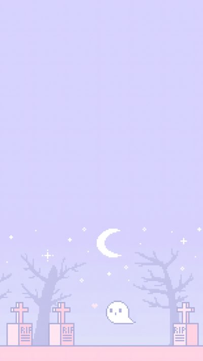 an old - school style game with trees and tombstones in the foreground, on a purple background Pastel Halloween Phone Pastel Halloween Aesthetic, Pastel Halloween Background Aesthetic, Pastel Purple Halloween, lavender