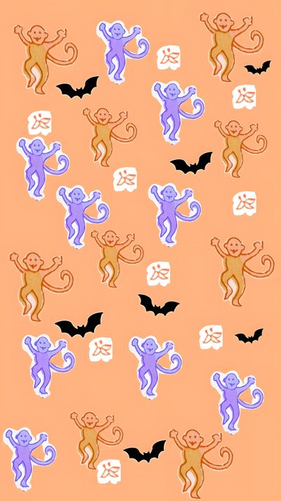 monkeys and bats on an orange background Roller Rabbit Halloween Iphone, Roller Rabbit, Monkey, Halloween, Mistletoe Kiss, Preppy, light salmon