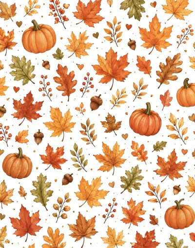 watercolor fall leaves and pumpkins on white background Halloween Autumn Small Scale Nursery Patterns, Baby Nursery, Floral Vine, Autumn Aesthetic, Nursery, snow