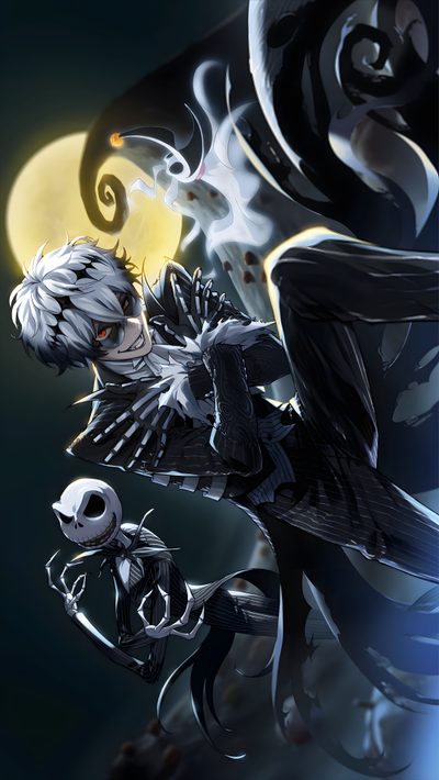 an anime character with white hair holding a skull in front of a full moon background Twisted Wonderland Halloween Twisted Wonderland Skully Card, Disney Twisted Wonderland Characters, Skully J Graves Twisted Wonderland, black