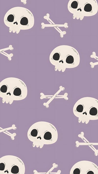 skulls and bones on a purple background Cute Halloween Skull Cute Phone Inspiration, Cute Skull Pattern On Purple Background, Diy Halloween Decor Ideas, dark gray