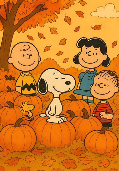 a charlie brown thanksgiving card with peanuts and his family on pumpkins in the background Peanuts Halloween Charlie Brown And Snoopy Fall, Snoopy Vibes, Peanuts Fall, Pumpkin Patch, chocolate