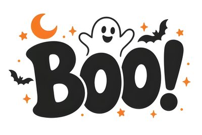 the word boo with a ghost and bats on it Halloween Booo Font Design, Vector Design, Typography, Branding, Design, white