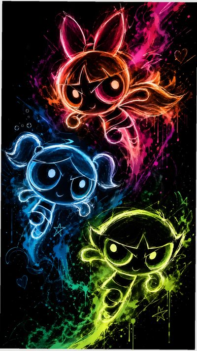 two cartoon characters with different colors and shapes Powerpuff Girls Halloween Glow In The Dark Iphone, Powerpuff Girl Fanart, Power Puff, black