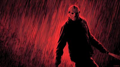 a man in a mask holding a knife and walking through the rain with red lights Halloween Jason Voorhees Fond D Ecran, Free Download, Jason Voorhees, Jason Vorhees, Art Moderne, maroon