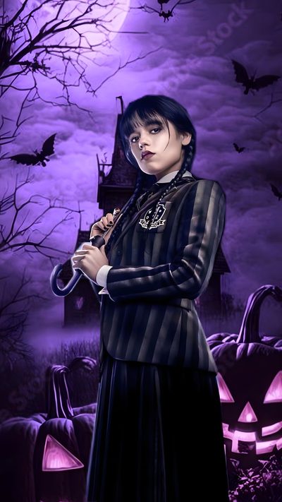 a woman standing in front of a full moon with her arms crossed and holding an umbrella Wednesday Halloween Addams Family House, Adams Family, Dark Queen, Picture Boards, midnight blue