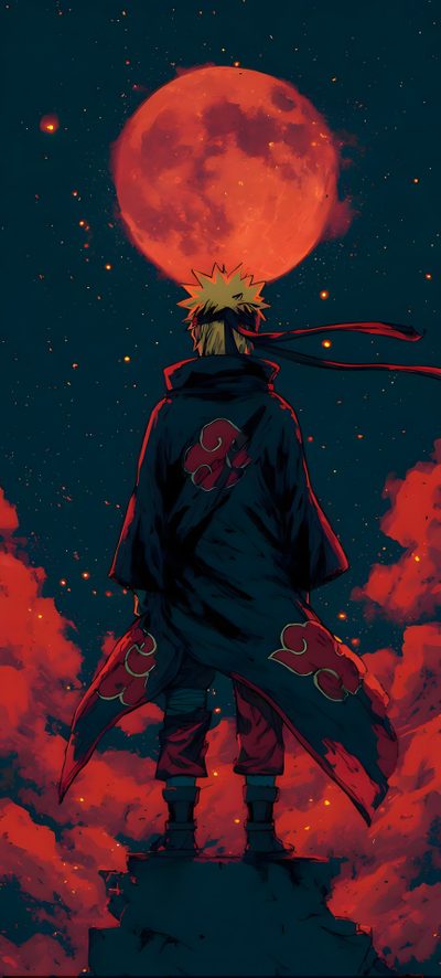 a man standing on top of a hill under a red moon Halloween Naruto Animation Character Drawings, Chakra Art, Anime Lock Screen, Live Iphone, Anime Phone, black