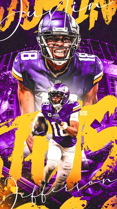 a football player is running with the ball in his hand and purple paint splattered on Justin Jefferson Halloween Justin Jefferson 4k, Vikings Football, Justin Jefferson Iphone, sienna